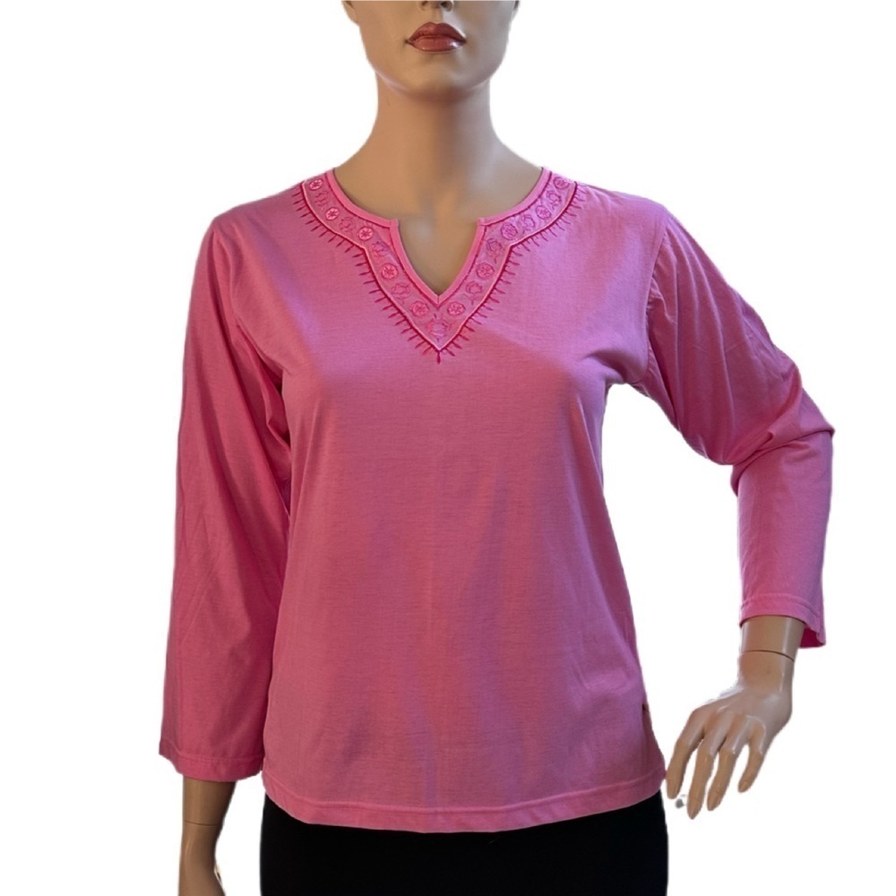 Anne Fashion Embroidered Neckline Boho Top Size XXL Pink 3/4 Sleeve Tunic NWT